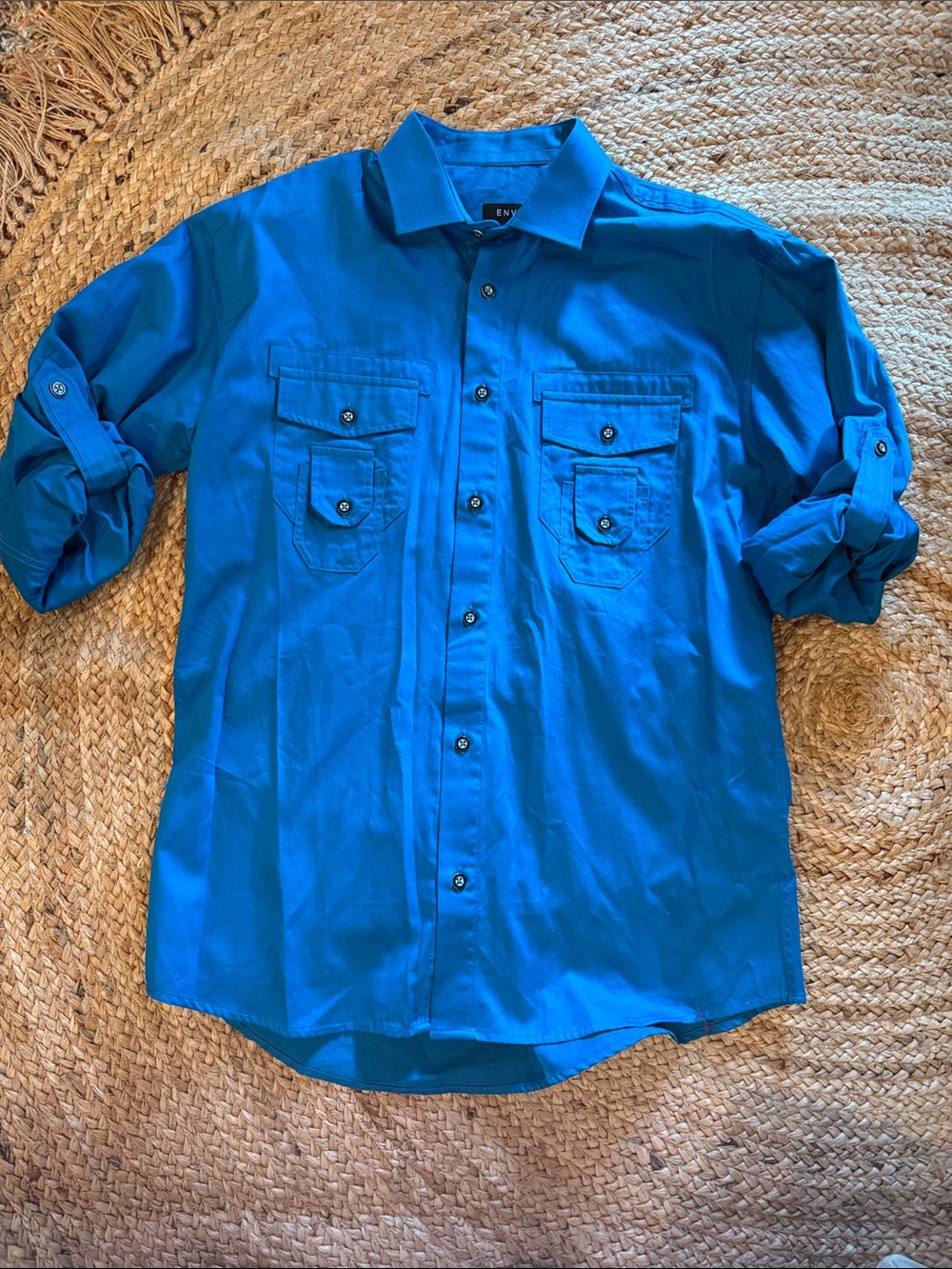 Envy Slim Fit Men's Blue Button-Down Shirt with Chest Pockets